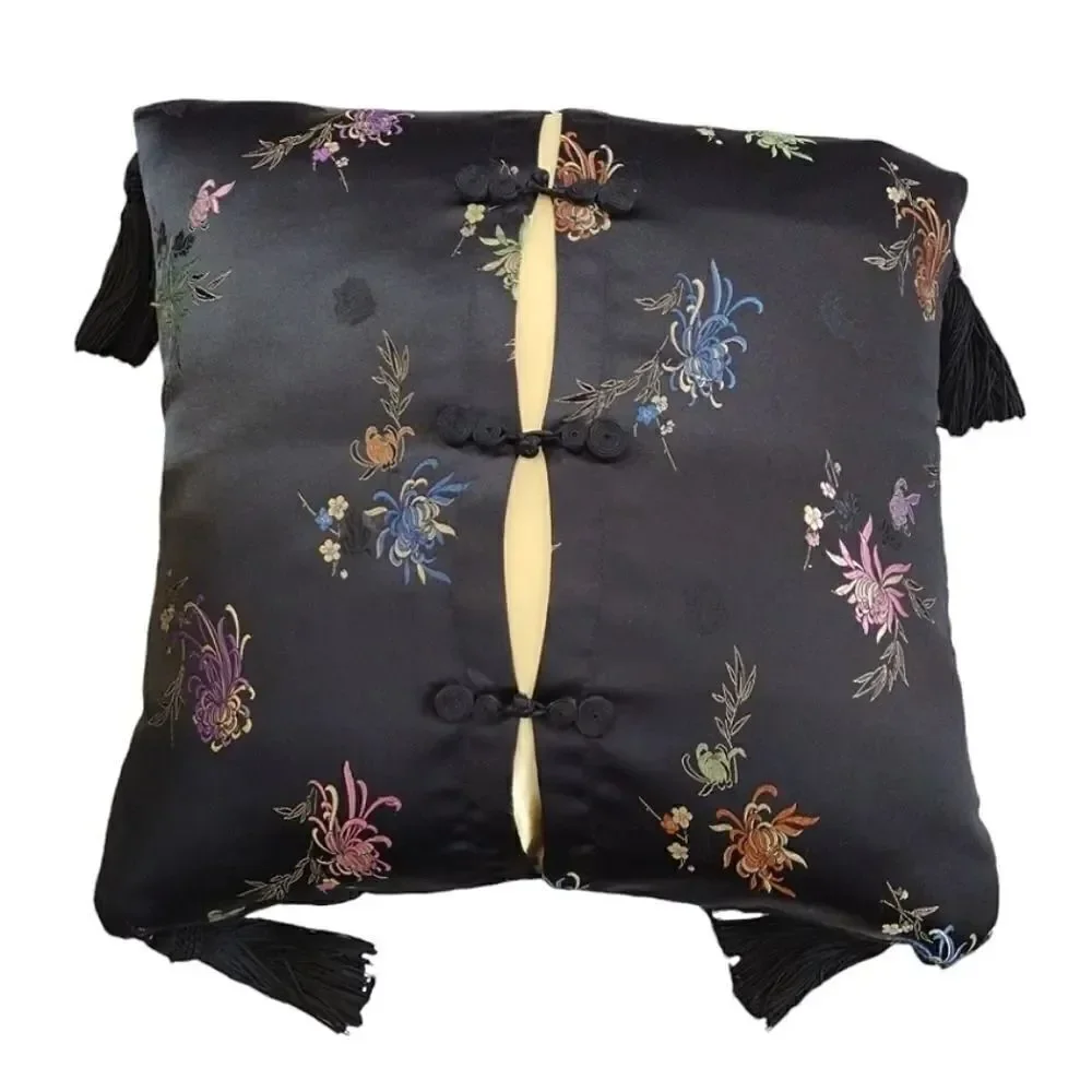 Y2K 2 Square Decor Accent Pillows‎ Black Gold Metallic Sequins Floral